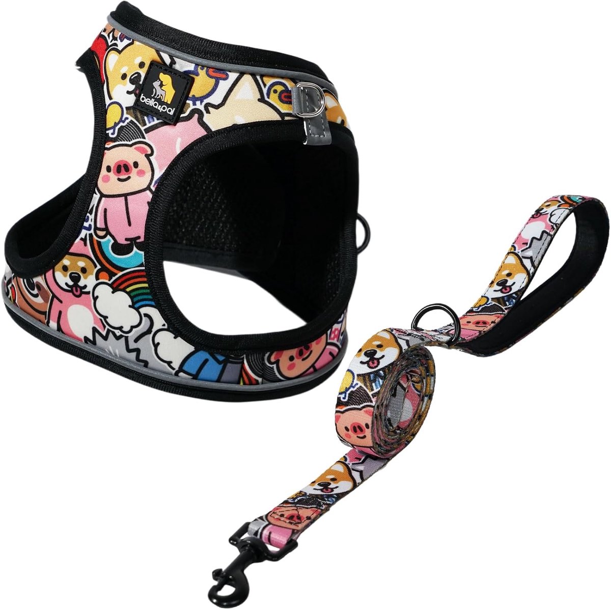 SnelShoppen - hondenharnas en leiband set, stap-in puppy harnas, ademend luchtmesh met reflecterende strips, no-pull vest voor puppies en kleine honde