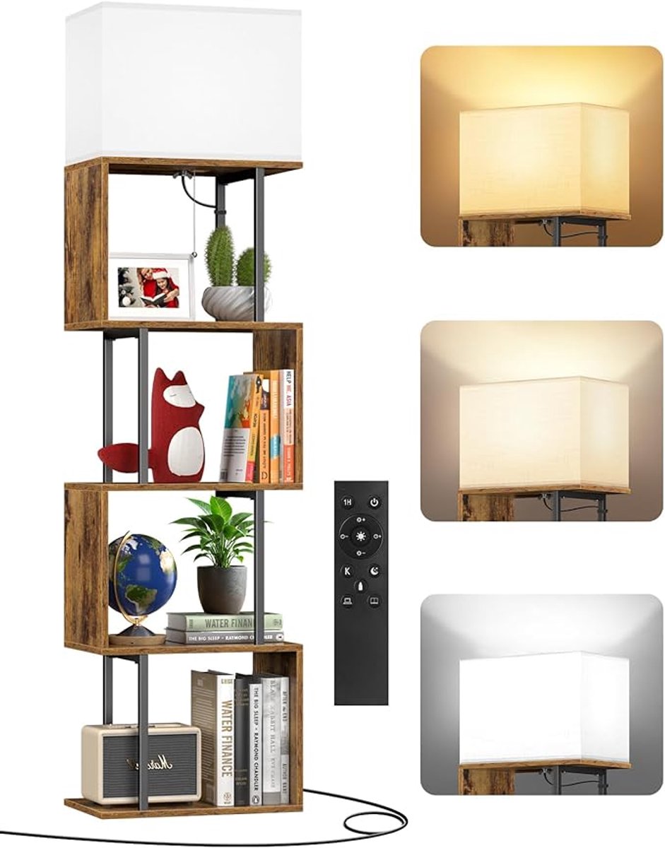 Vloerlamp Met 5 Lagen Planken - S-Vormige LED Boekenkast Met Afstandsbediening - Dimbare H