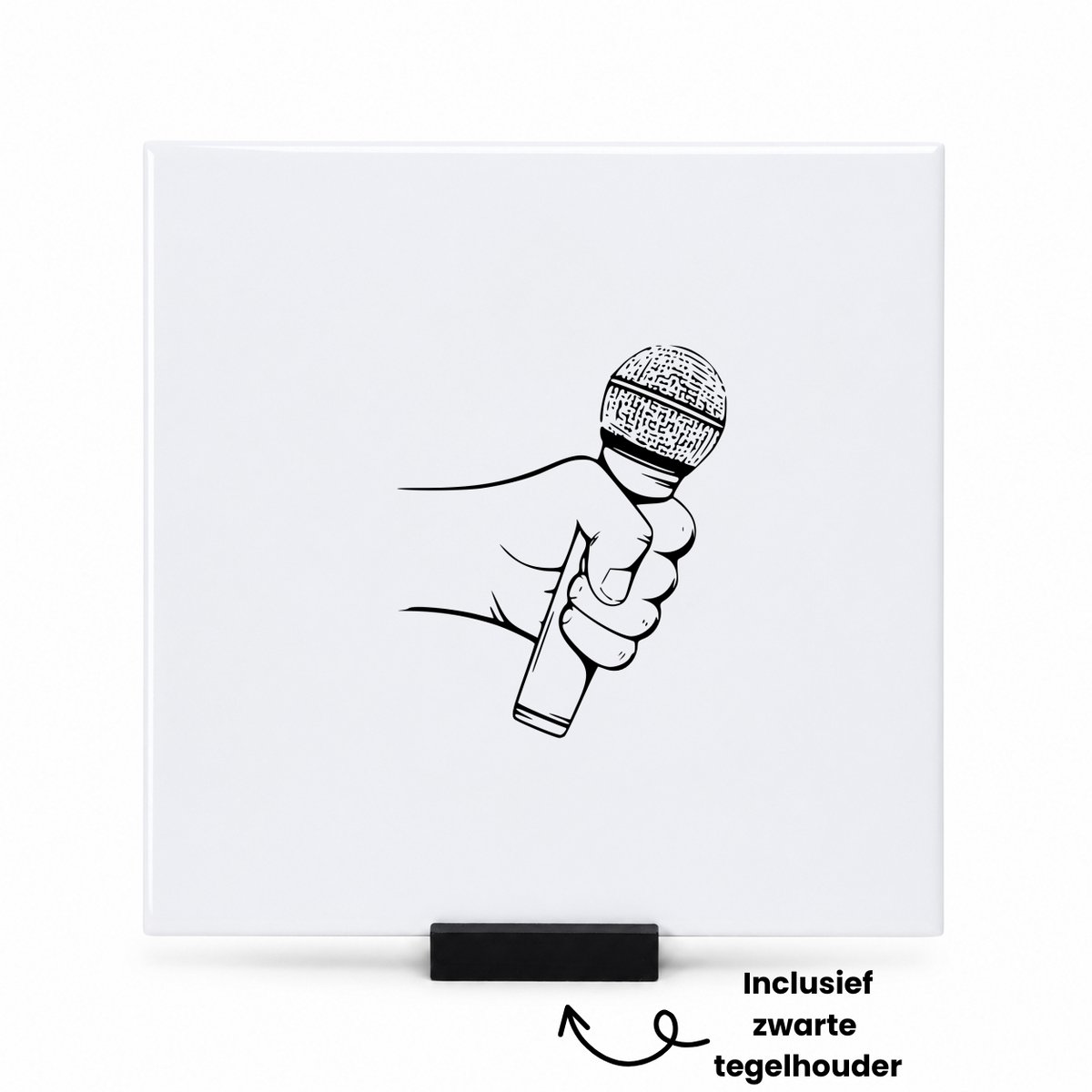 Hacebo Microfoon tegeltje met tegelhouder - Zanger/zangeres - Zangers - tegeltjes met tekst - Leuk kado voor iemand die van zingen houd - spreuktegels - 15x15 CM Wit