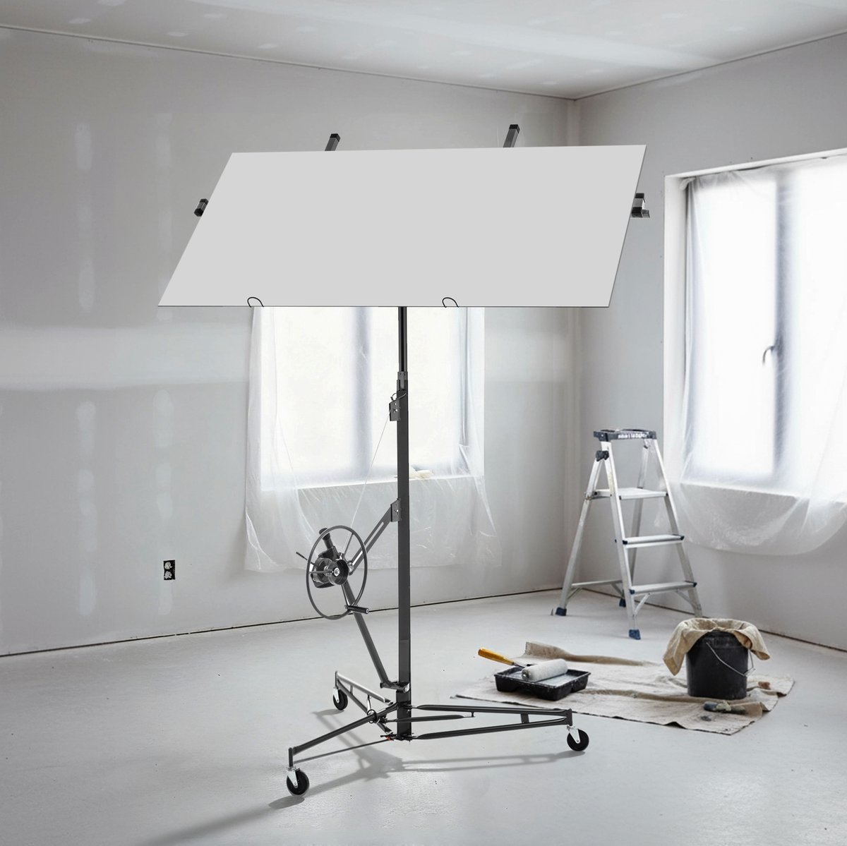MODENUIT Platenlift – Opvouwbaar – 180-470 cm – Staal – Grijs – Voor Gipskartonplaten – 68 kg