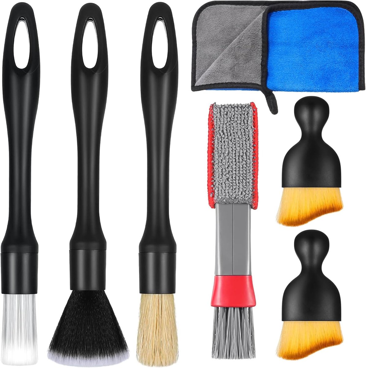 SnelShoppen - Set van 7 Auto Schoonmaakborstels voor Ringen, Interieur, Ventilatie, Microvezeldoek, Hoogwaardige Auto Reinigingsset