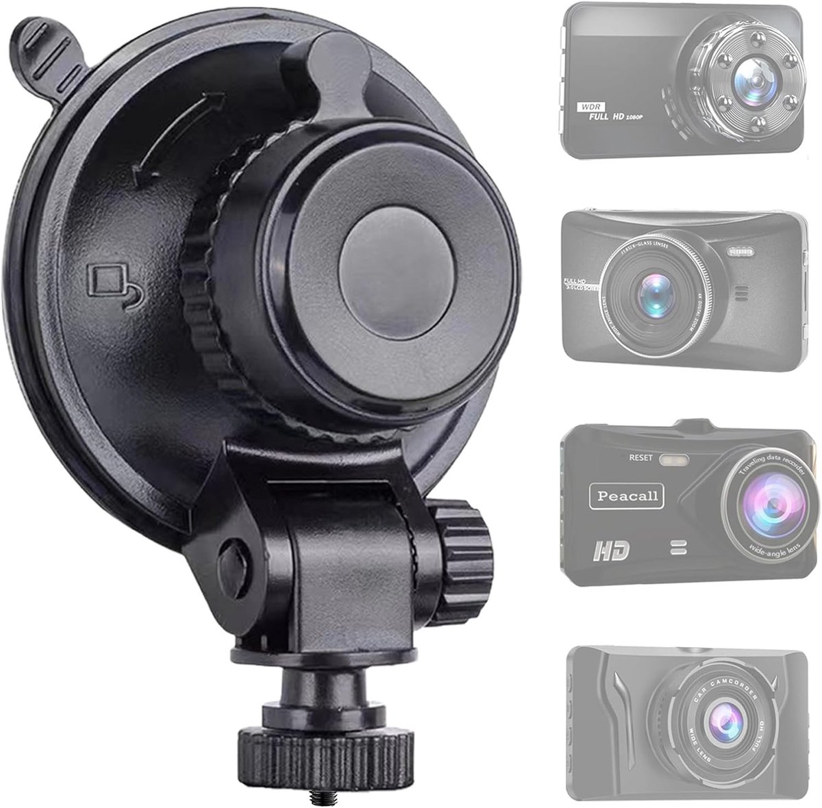 SnelShoppen - Sportway S501 Dash Cam Zuignap Houder - Vervangbare Hinge voor Diverse Dashcams - Compact en Verbeterde Zichtlijn
