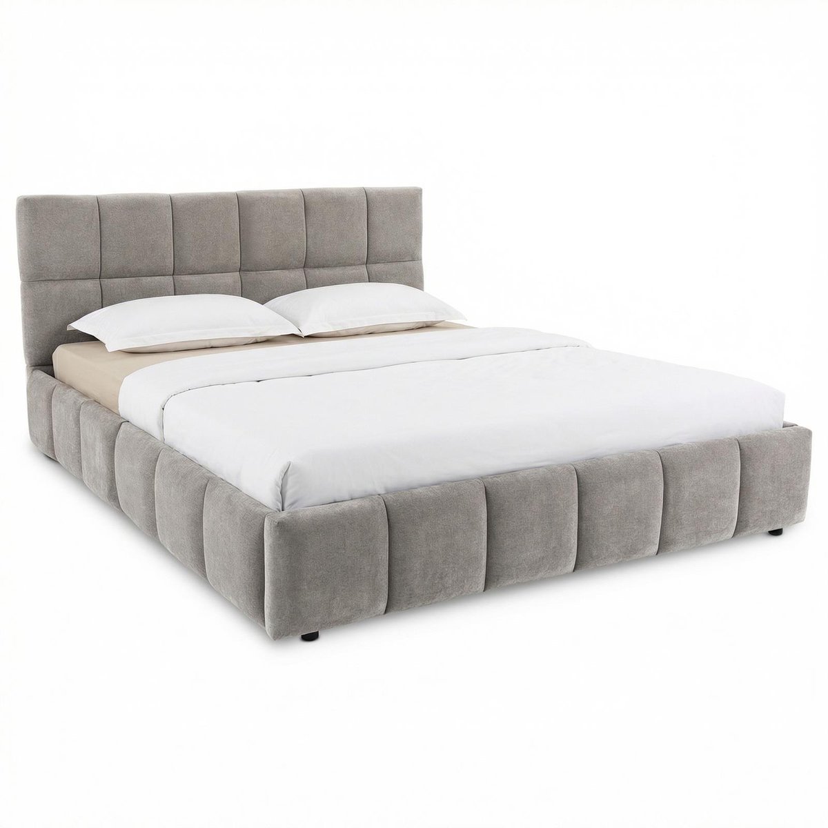 Gestoffeerd bed EMILIA 140x200 cm met lattenbodem – grijs