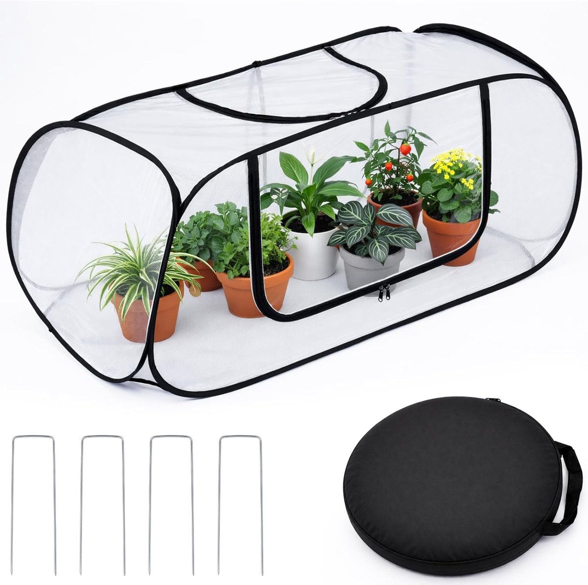 SnelShoppen - Tuingaas Plantenhoes voor Verhoogde Bedden - Pop-up Bescherming 45" x 19,6" x 17,7" - Inclusief Opbergtas en Palen - Bescherm Je Groente