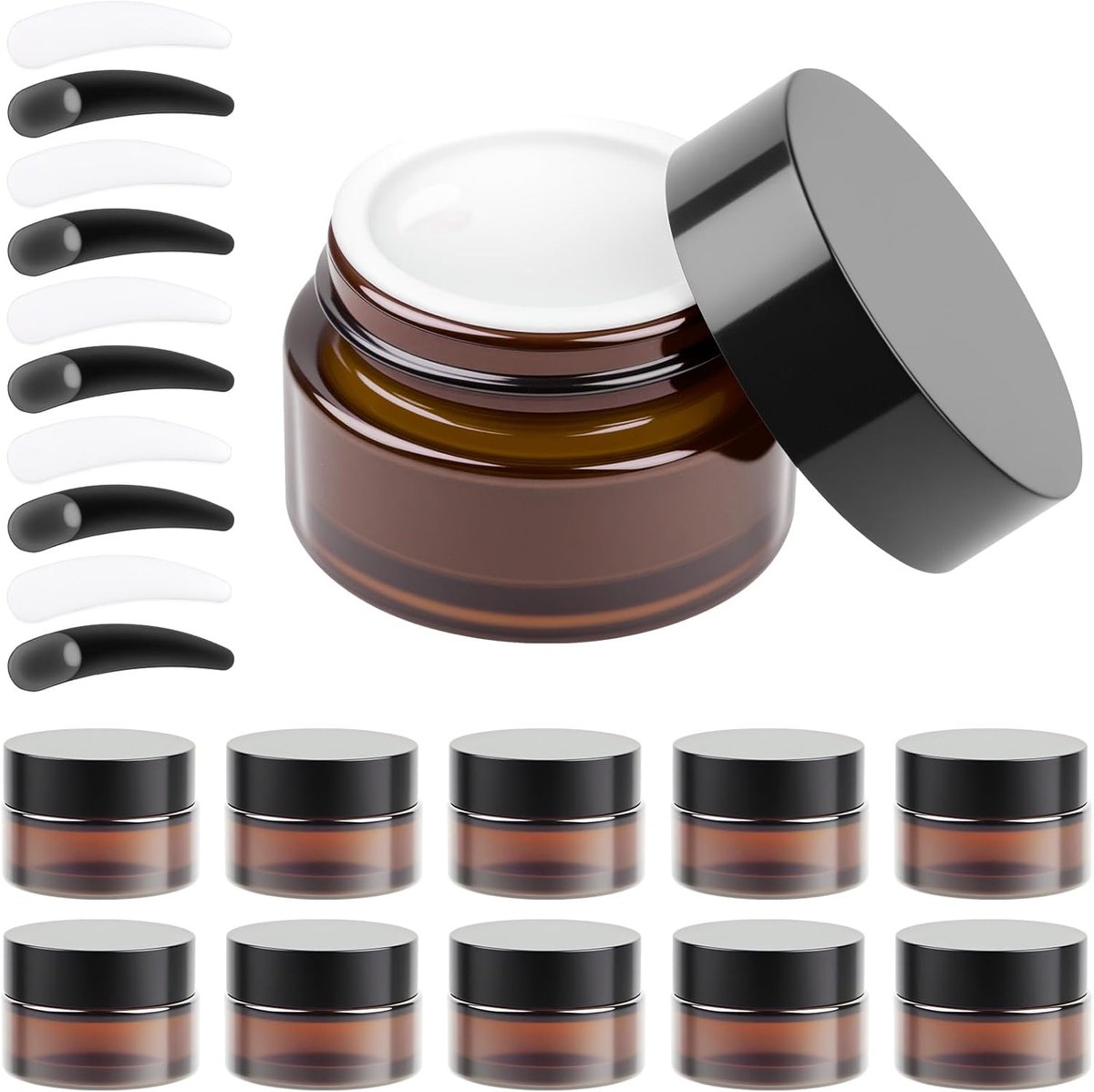 SnelShoppen - 11 Stuks 20 ml Amber Glazen Cream Jars, Lege Flessen met Deksel voor Reizen, Cosmetica Houder voor Crèmes, Lotion, Bruin Glas, Perfect v