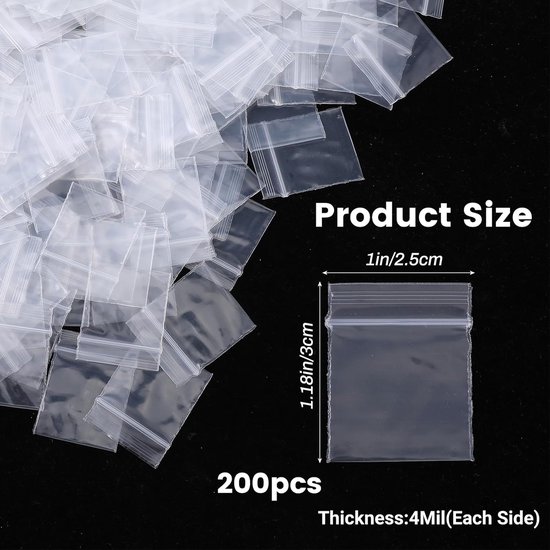 Thijox - 200 Mini Zip Lock Tasjes 3x2,5cm - Herbruikbare Transparante Polyzakken voor Sieraden, Ringen, Oorbellen, Charms - Kleine Plastic Zakjes met van Thijox — afbeelding 3