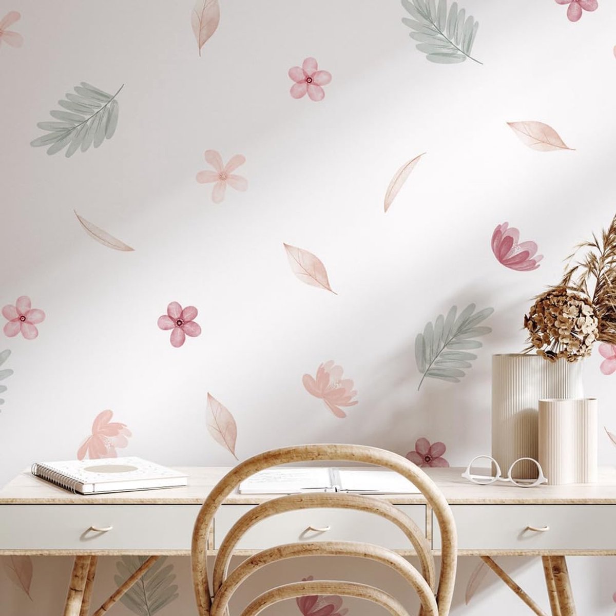 SnelShoppen - Wandsticker Bloemen Hart Boom Muurdecoratie voor Kinderkamer, Babykamer, Kinderen, Meisjes, Jongens, Herbruikbaar, Verwijderbaar, Hoogwa