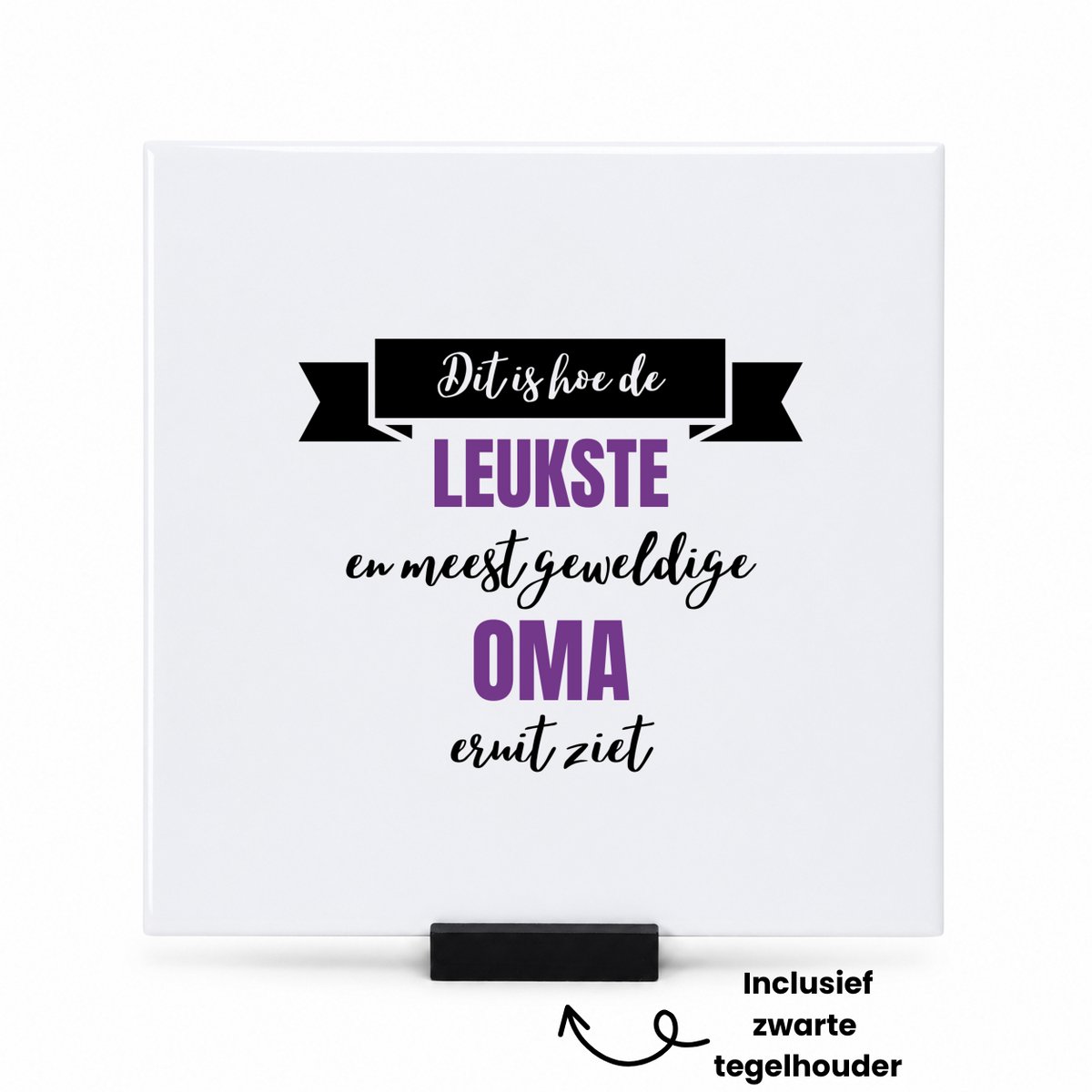 Hacebo Meest geweldige oma tegeltje met tegelhouder - Oma - beste oma - tegeltjes met tekst - verjaardagscadeau - cadeau voor oma - kado - spreuktegels - 15x15 CM Wit