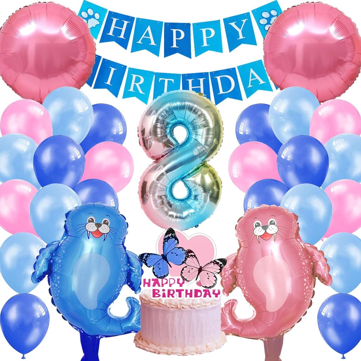 SnelShoppen - Compleet Verjaardagsfeest Set voor Jongens 8 Jaar - 22 Stuks - Kleurige Ballonnen, Happy Birthday Banner, Taartdecoratie en Cijfers - Fe