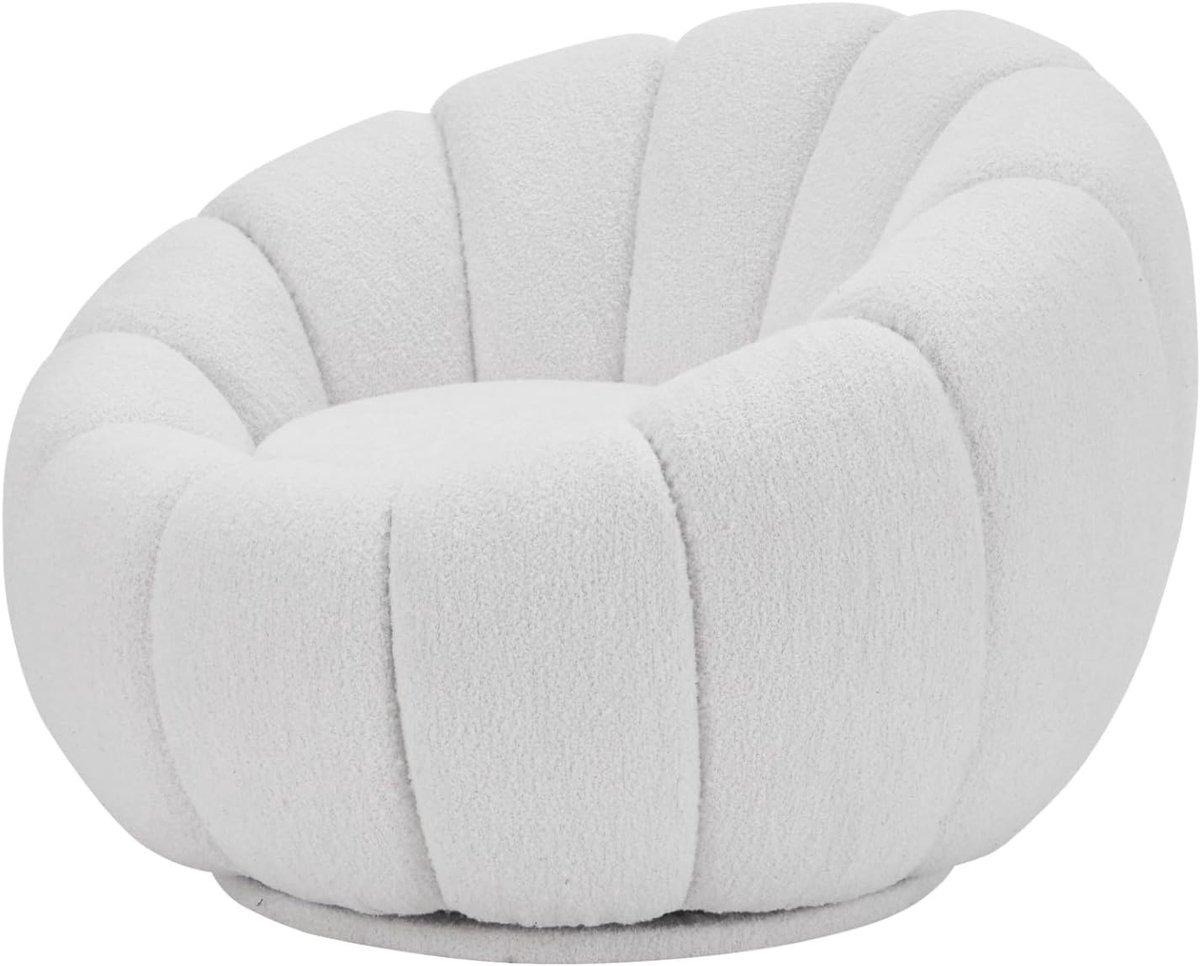 SnelShoppen - Draaifauteuil Beaumont - 100% Linnen Teddy Bouclé - Modern Design - Wit - Draaimechanisme 360 Graden - Comfortabele Fauteuil voor Woonka