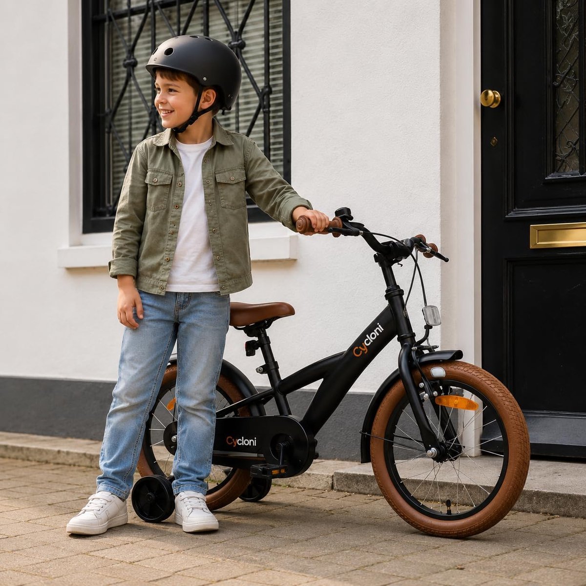 SnelShoppen - Kinderfiets 14 inch Jongensfiets - Zwart | Fiets voor Kinderen met Zijwielen, Veilig en Comfortabel, Perfect voor Eerste Fietservaringen