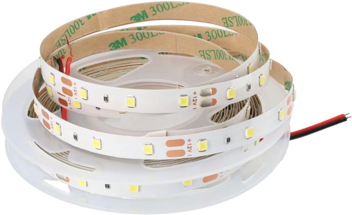 SnelShoppen - LED Strip 5 Meter 12V Non-waterproof, Koud Licht 6000K, 300 SMD2835 LEDs voor Meubelverlichting, Wandplanken, Camper, Auto, Van - Perfec