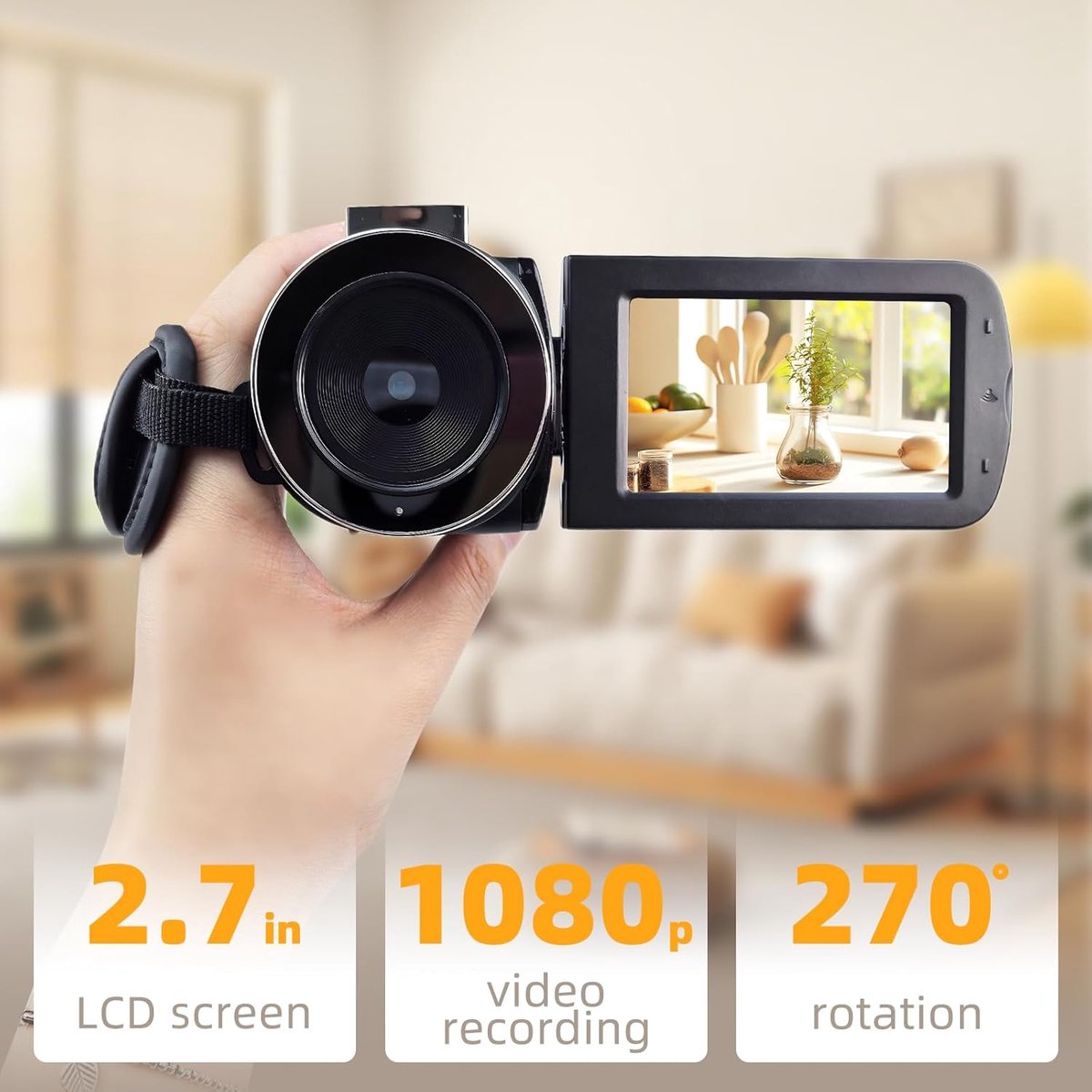 SnelShoppen - Video Camera 4K 30 fps 64 MP Camcorder met WiFi, 28x Digitale Zoom, IR Nachtzicht, 270 Graden Rotatie, Vlogging Camera voor YouTube thumbnail 2