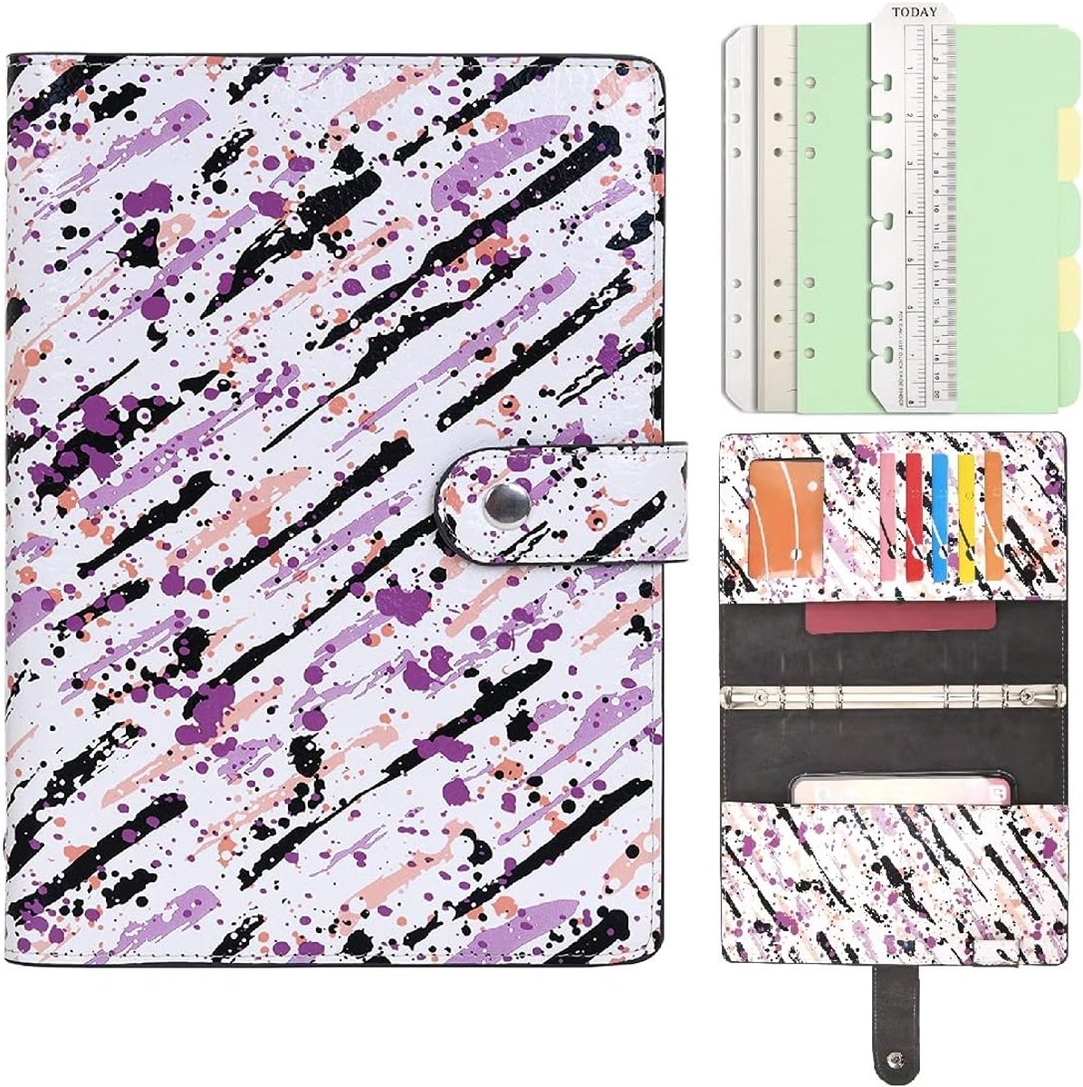 SnelShoppen - Spiral Leather Journal A5 - 6 Ring Binder Notebook - Refillable Lined Paper met Binnenvakjes - Ideaal voor Schoolwerk, Reizen en Organis