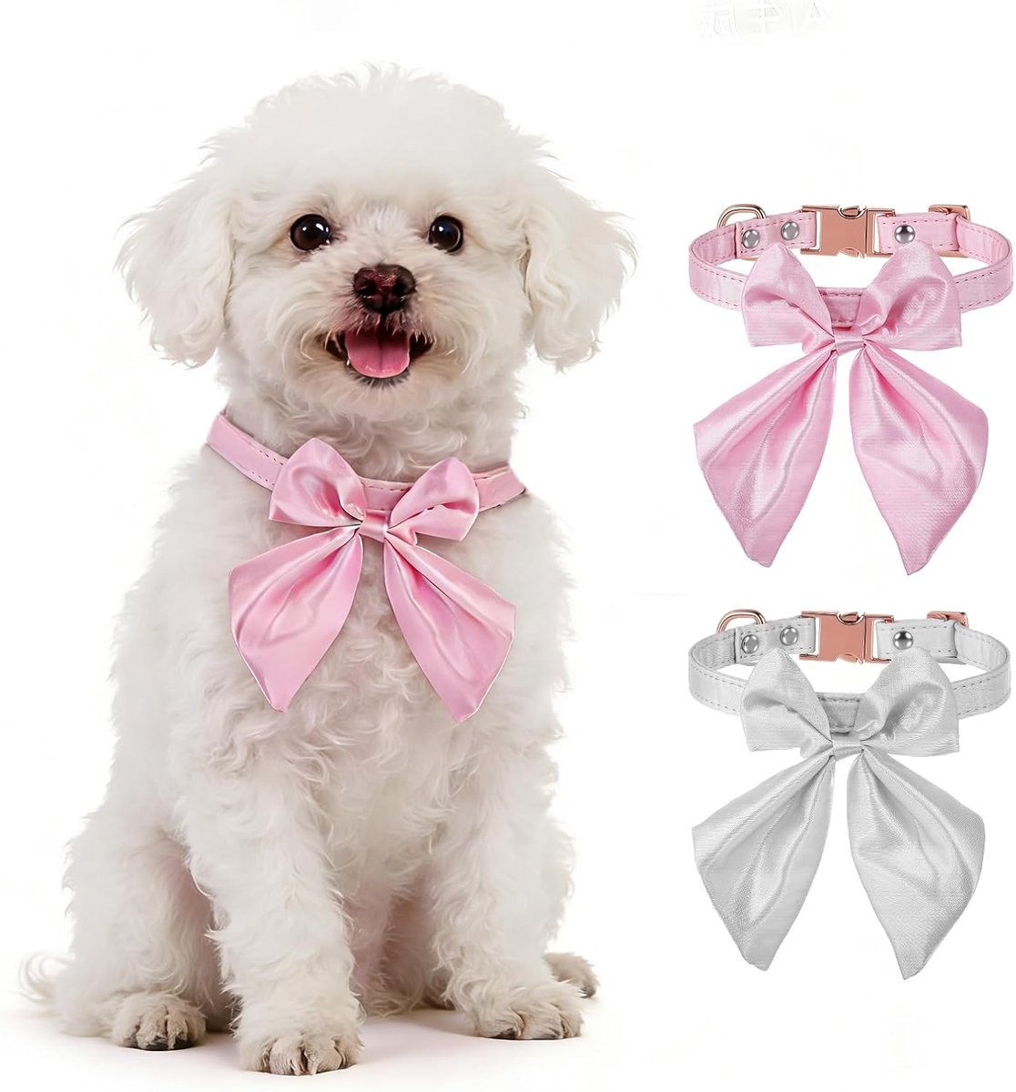 SnelShoppen - Verstelbare Hondenhalsband met Strikje, Roze Zijde voor Puppy en Kat, 30-40cm, Duurzaam met Metaalgesp, Ideaal voor Feestjes en Bruiloft
