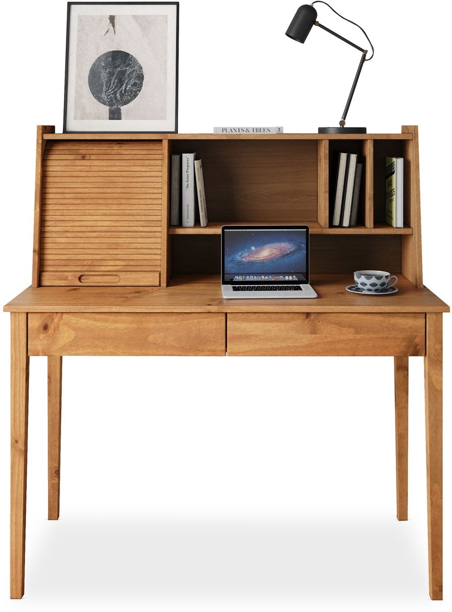 ALISA-bureau van massief hout met 2 lades en een rolluik – eikenhouten afwerking