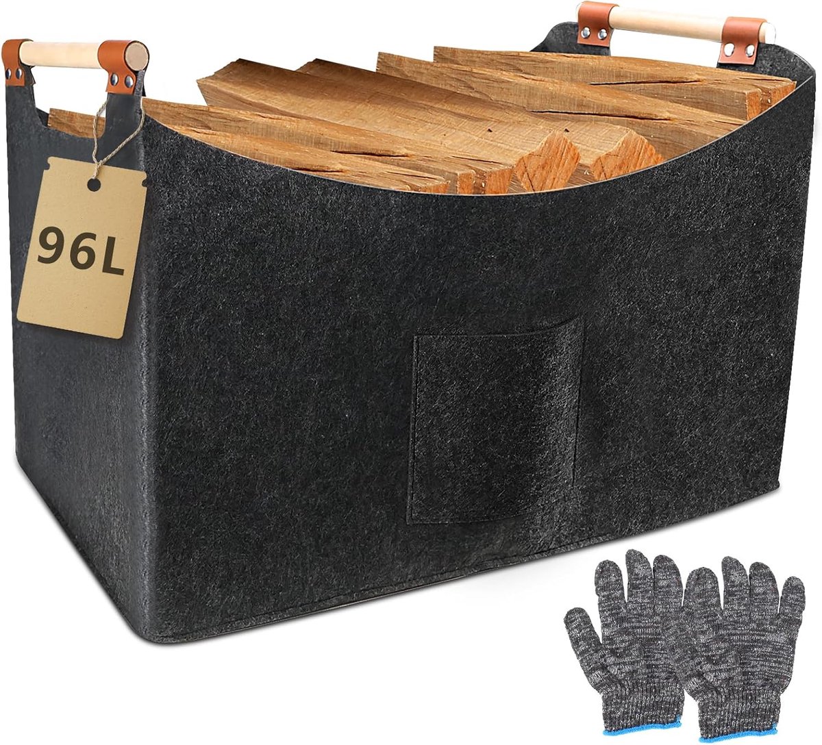 Wood Basket for Firewood Large, Firewood Basket Felt XXL(96L, 60x40x40cm), Foldable Firewood Basket, Extra Thick Felt - ShopVlot
