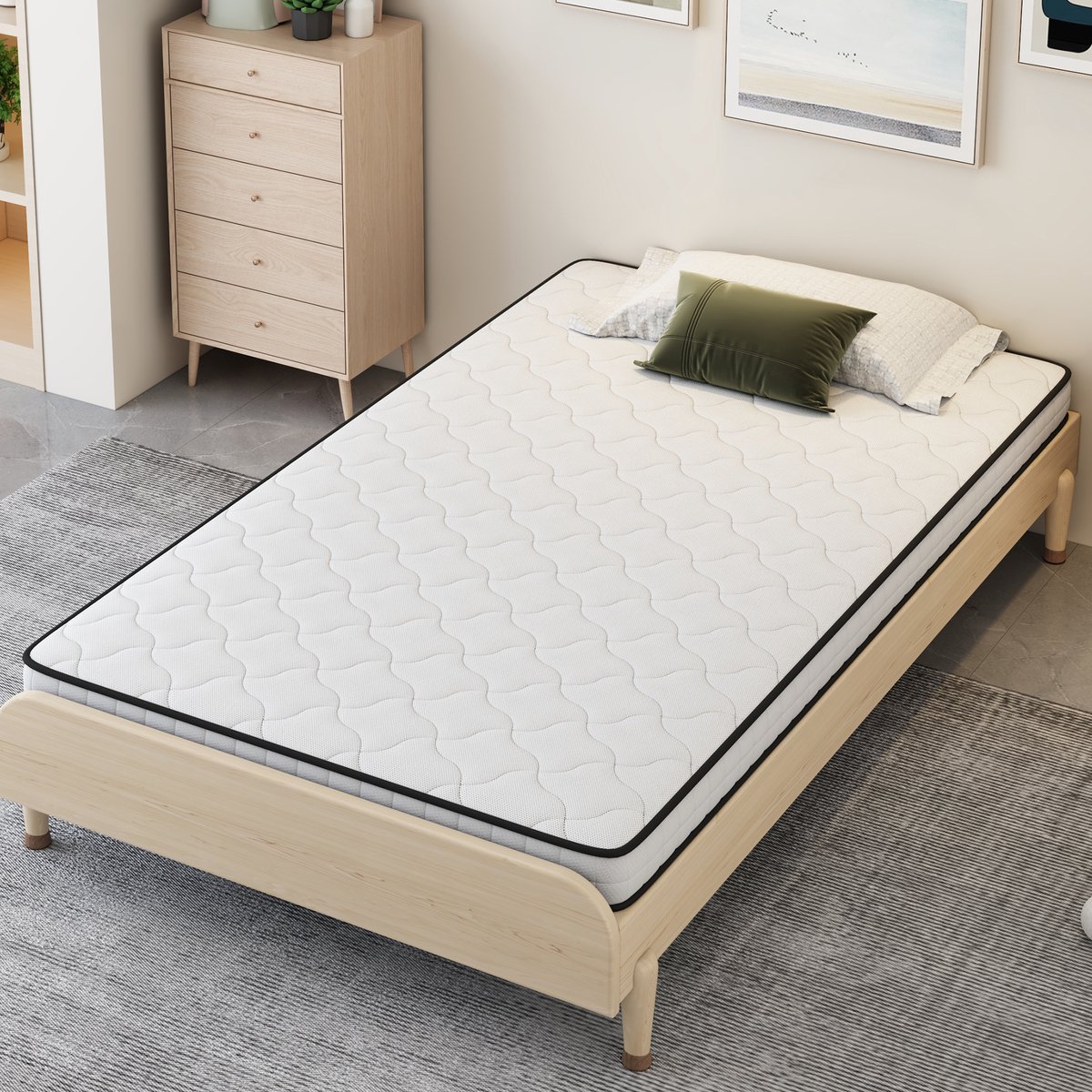 DESMIU Binnenveringmatras 90x190 cm – Ergonomisch Ontwerp Met Lendenontlasting – H3 Stevig Ligcomfort – Gerold Geleverd – Met Matras – Wit