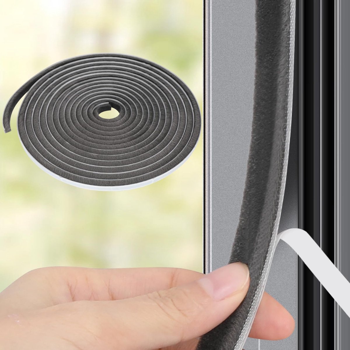 Thijox - Borstelafdichting 9 mm x 5 mm x 6 m - Zelfklevend Grijs Deurafdichting voor Ramen, Kledingkasten en Insectenbescherming - Duurzaam en Effecti