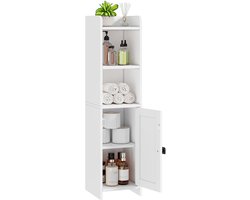 Kleine Badkamer Opbergkast Hoek, 20x20x78cm, Wit | Vrijstaande smalle toiletpapierhouder, organisatoren voor badkamer, kleine ruimtes, vloerkast met verstelbare planken en deur