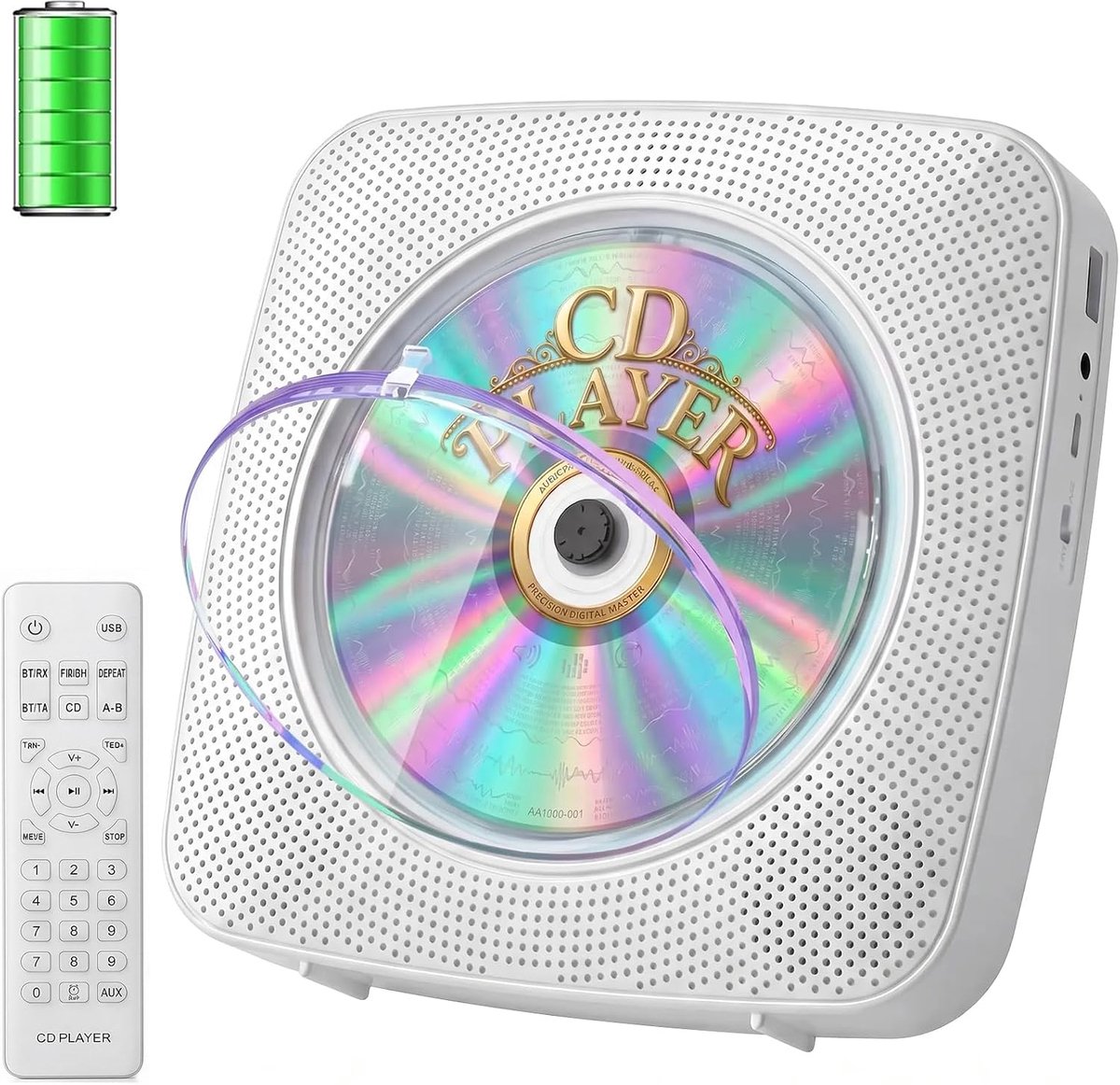 SnelShoppen - Draagbare Bluetooth CD-speler met Luidsprekers, 1800 mAh, AUX, USB, Hoofdtelefoon, FM-Radio, Afstandsbediening, Stofbescherming, LCD-Dis
