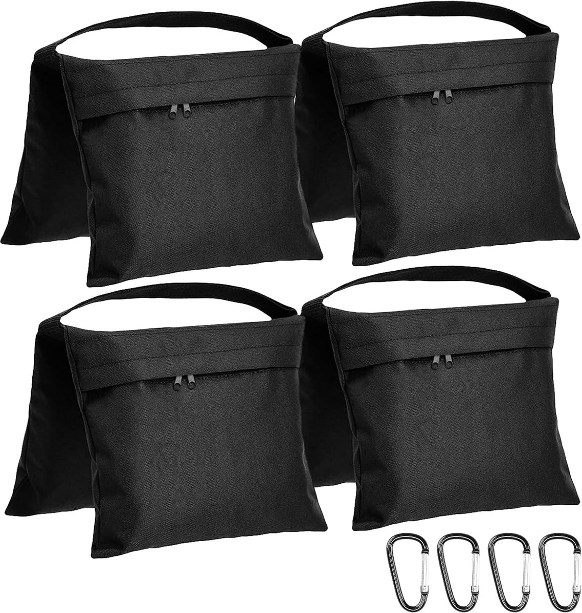 SnelShoppen - 4 Zandzakken voor Fotografie met Karabijnhaak - Oxford-weefsel, Zwart, Perfect voor Statief, Pop-up Tent, Partytent, Parasol, Fotostudio