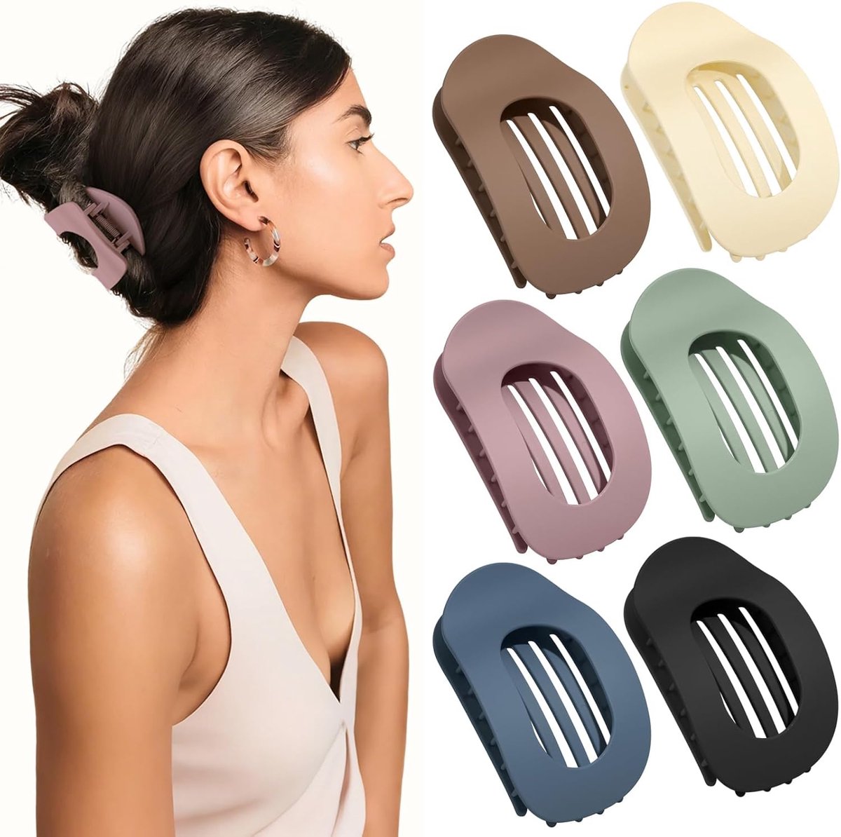 SnelShoppen - Grote Haarclip Set 6 Stuks, Eendensnavel Antislip Haarklemmen voor Dik of Dun Haar, Kleurset Paars, Bruin, Groen, Beige, Blauw, Zwart, P