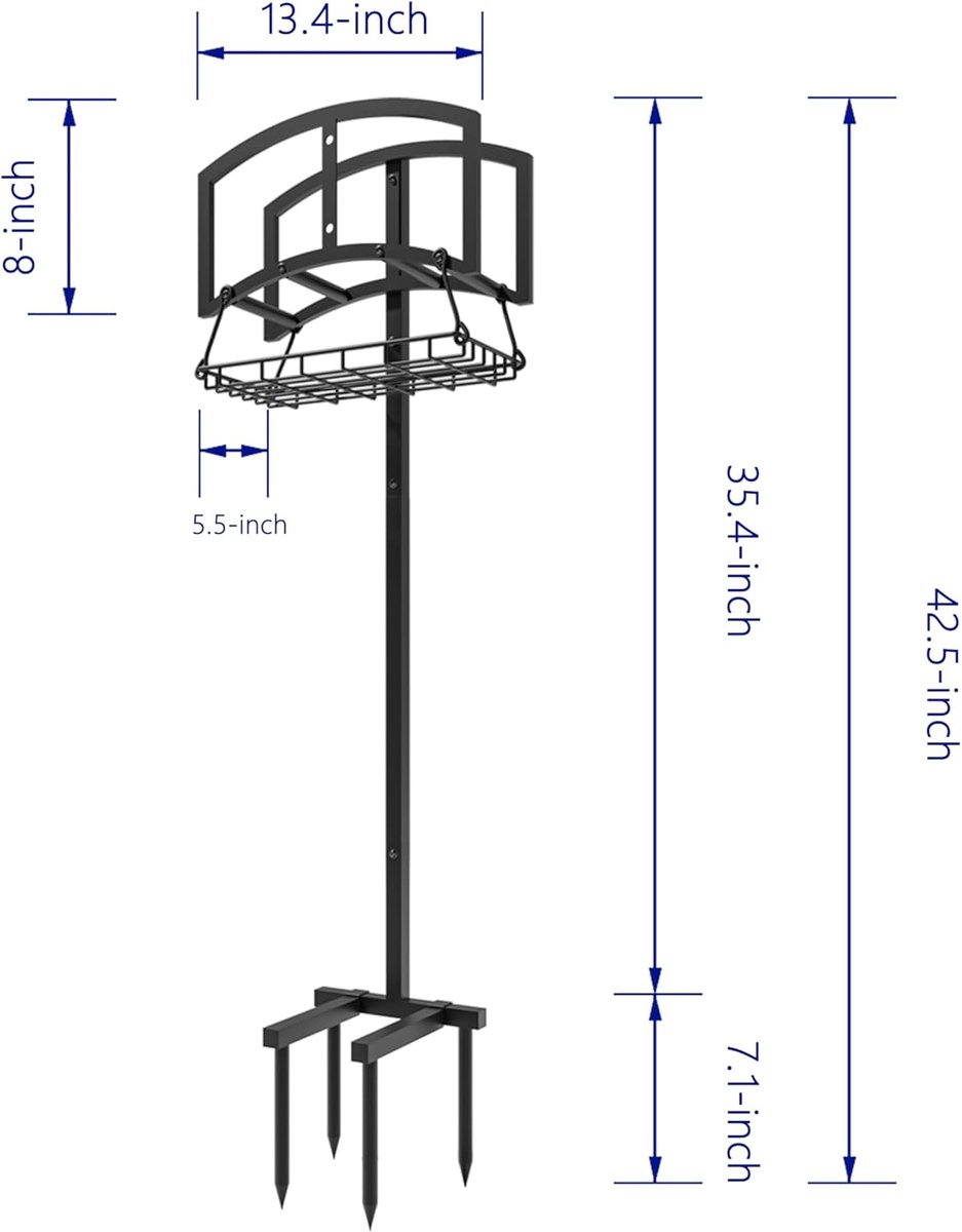 SnelShoppen - Tuinslanghouder met Opbergmand - Heavy-Duty Vrijstaande Slangorganizer - Zwart Gepoederd - Afneembaar Ontwerp voor 150 ft Slang - Inclus