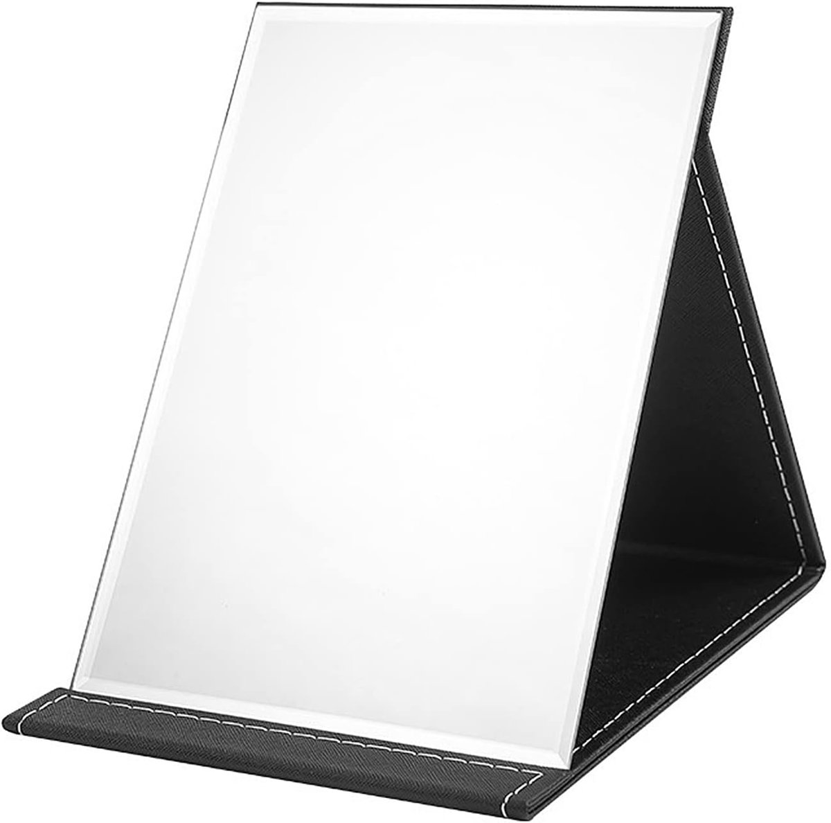 SnelShoppen - Opvouwbare Reisspiegel Zwart - PU-leer Tafelspiegel met Verstelbare Houder - Draagbare Make-up Spiegel voor Tafel, Bureau, Badkamer - 21