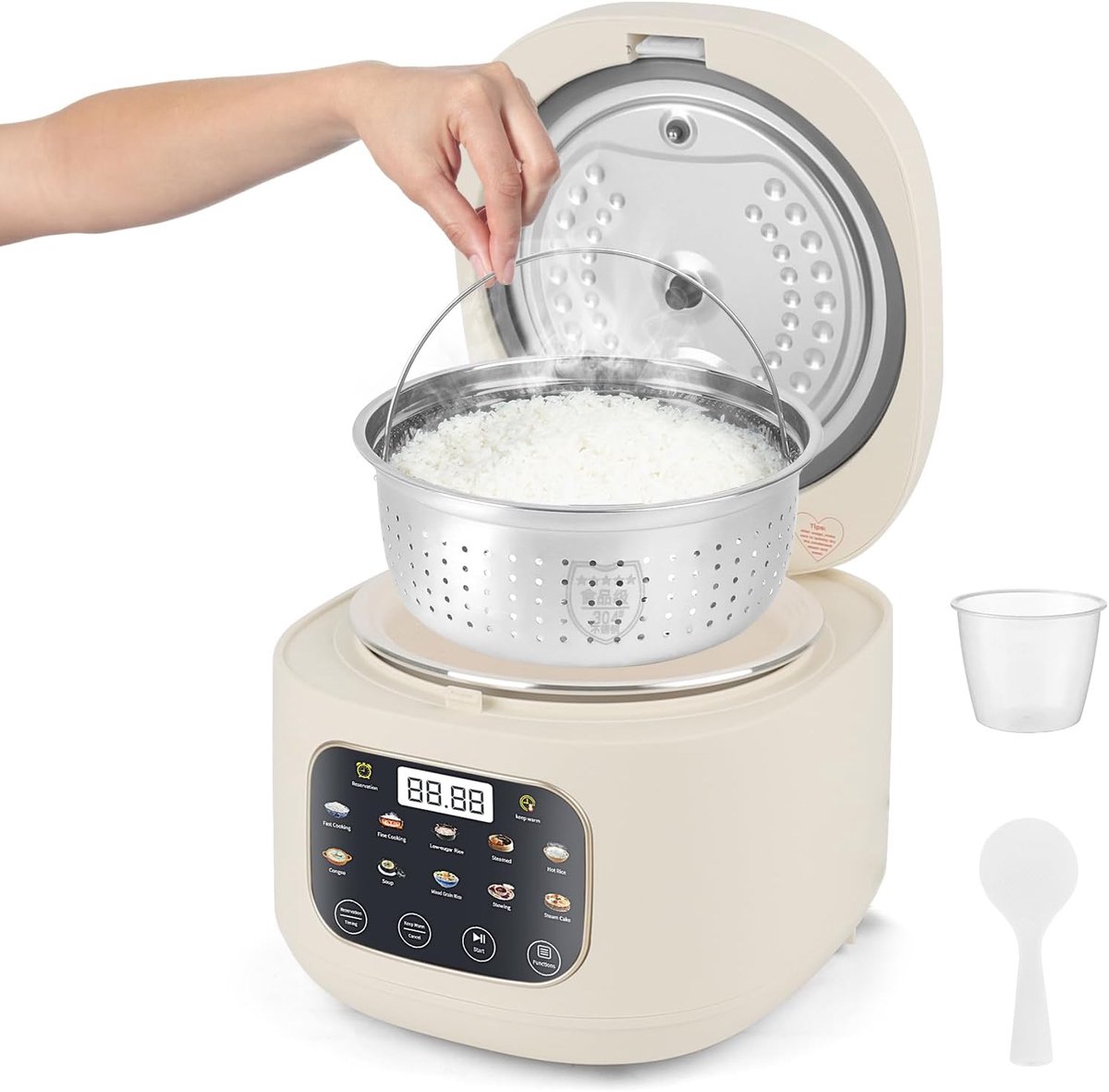 SnelShoppen - Rijstkoker 3 liter - Multikoker met 10 programma's, Low Sugar-modus, 24 uur warmhoudfunctie, stoomkookfunctie, makkelijk te reinigen, pe