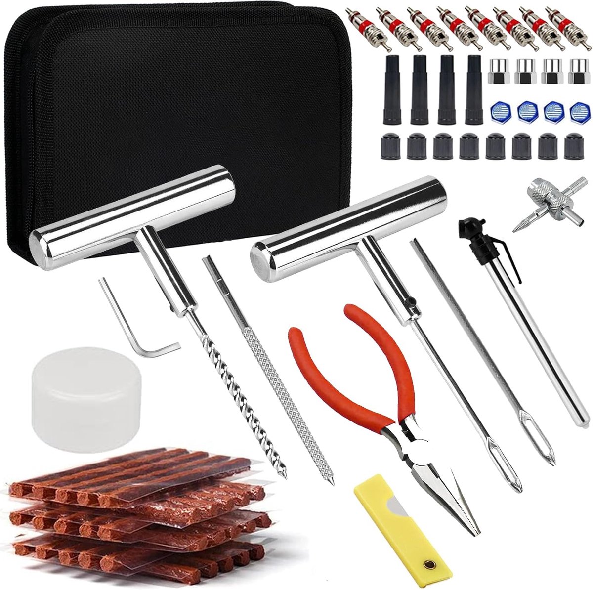 SnelShoppen - Bandenreparatieset 70 Stuks voor Auto, Motor, Vrachtwagen, ATV, Tractor en Camper met 30 Reparatiestrips - Complete Reparatieset voor Th