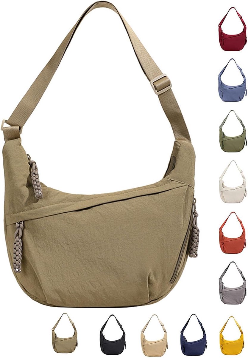SnelShoppen - Halve Maan Crossbody Schoudertas - Nylon Hobo Tas met Verstelbare Schouderriem - Trendy Dumpling Tas voor Dagelijks Gebruik, Feestjes en