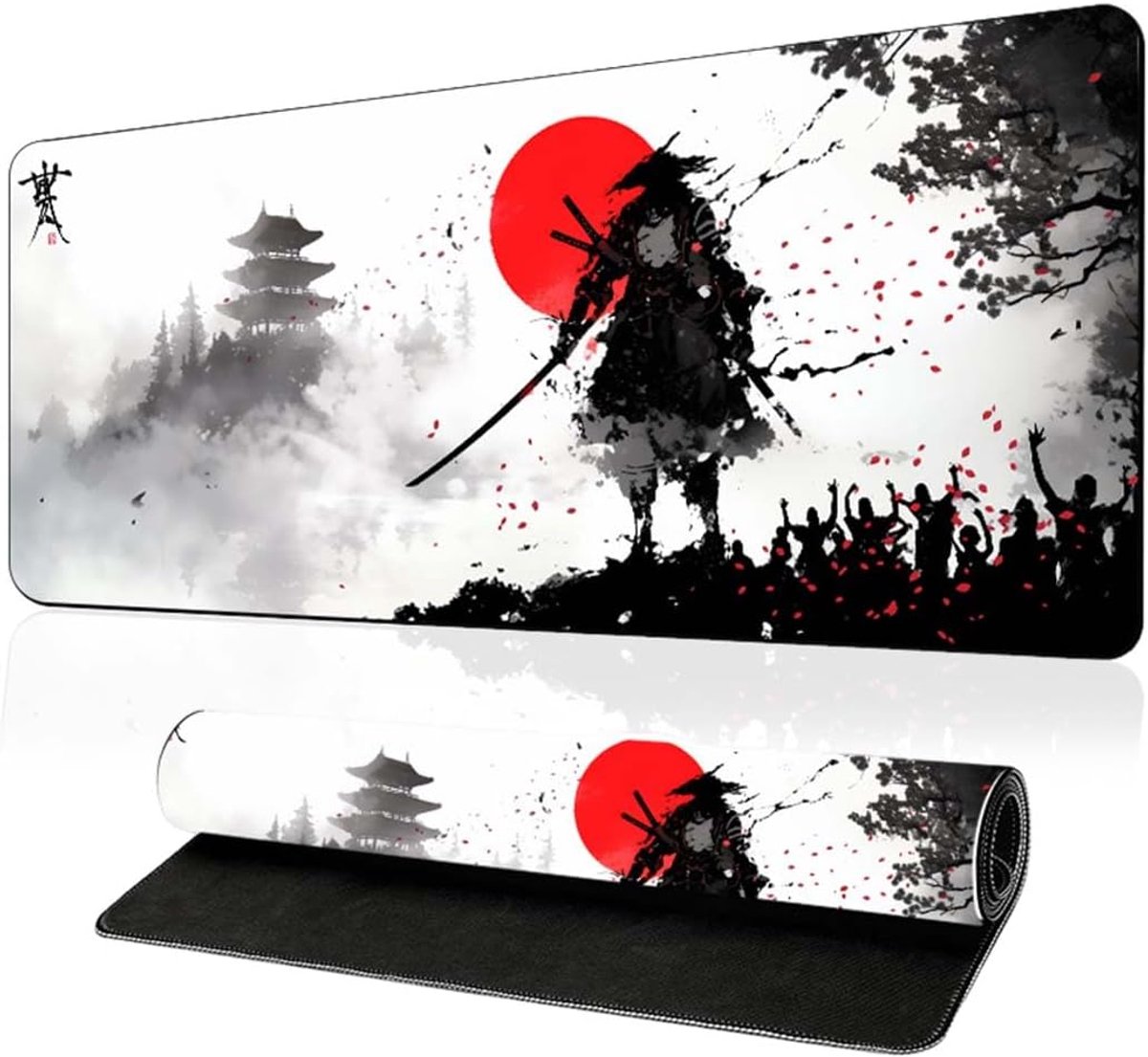 SnelShoppen - XL Gaming Muismat 60x30 cm - Zwart-Wit-Rood Ontwerp met Genaaide Randen - Waterdicht en Antislip - Perfect voor PC, Macbook en Laptop -