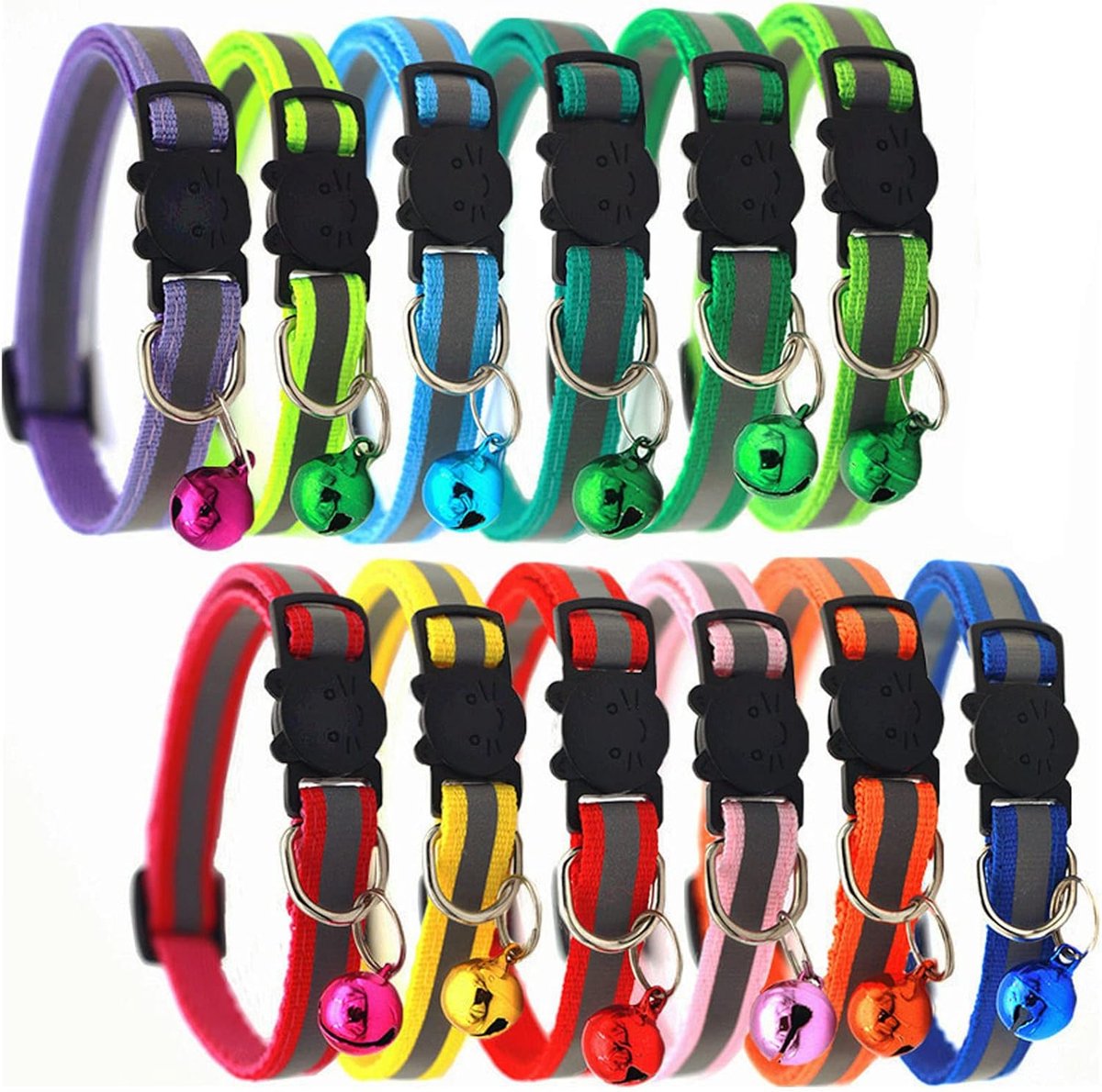 SnelShoppen - Reflecterende Kattenhalsband Verstelbaar 19-32 cm - Huidvriendelijk Nylon, Veelkleurig, Quick-Release Gesp, Zichtbaar voor Auto's, Met B