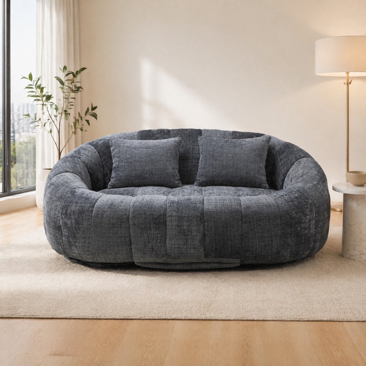 MODENUIT Zitzakbank 150 x 95 x 63 cm - Met Rugleuning - 2-Zits Voor Binnen en Buiten - Chenille Grijs