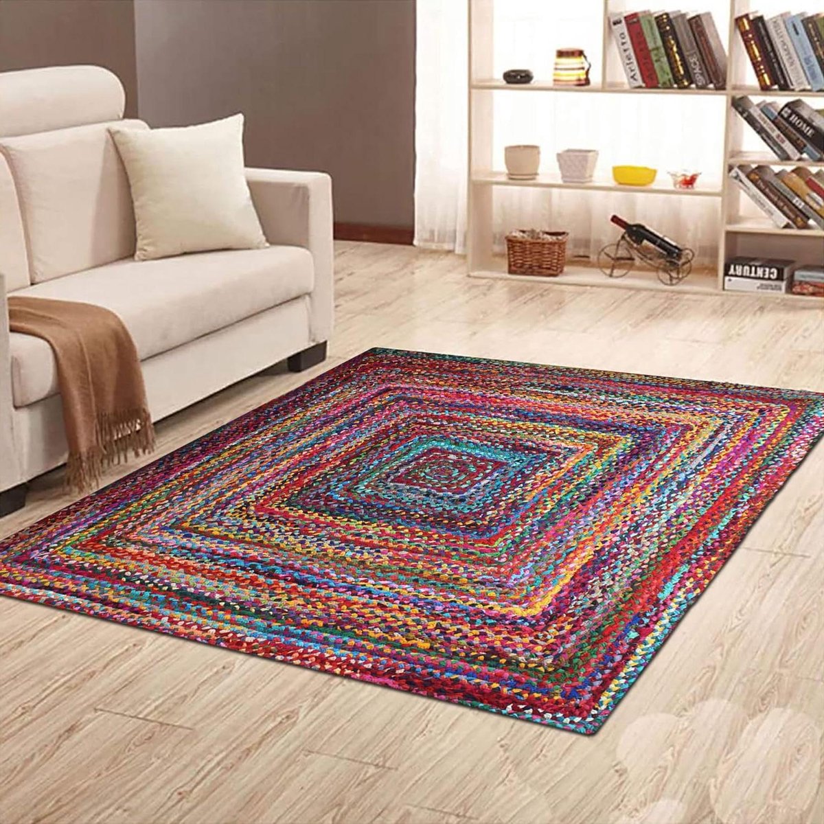 Patchwork Katoen Kleed - Vloerkleed Geometrisch - Woonkamer Inrichting - 100% Handgemaakt - 210x210 cm - Multicolor