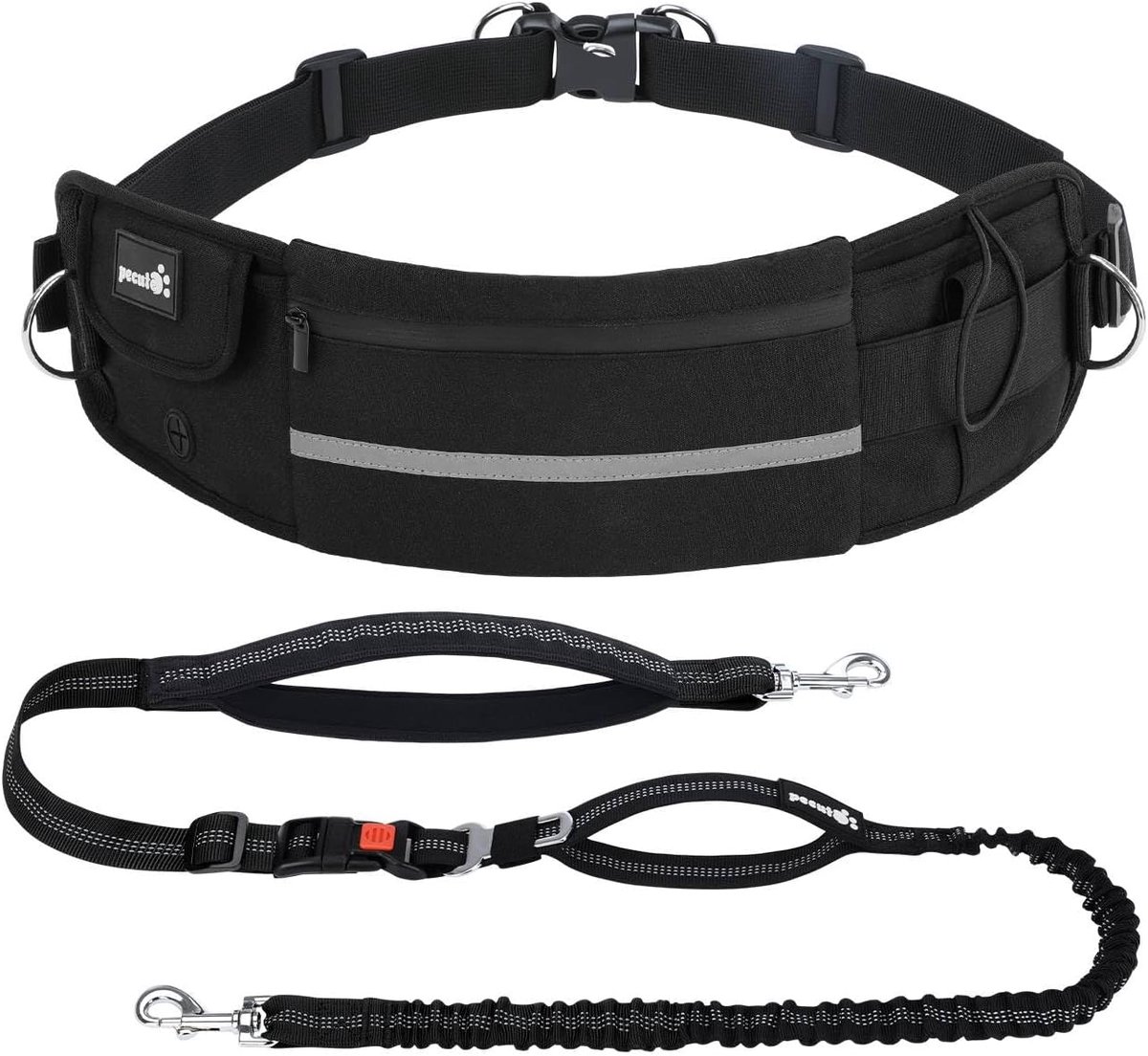 Thijox - Handsfree Hondenriem voor Honden - Verstelbare Tailleband met Watertas - Ideaal voor Hardlopen, Joggen, Wandelen - Zwart - Comfortabel en Vei