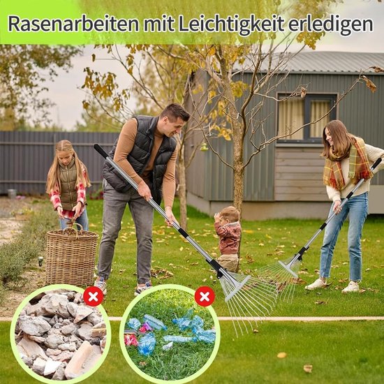 Anyingkai Tuinhark met handgreep, tuinhark met handschoenen, hark voor bladeren van staal, verstelbaar, hark met handvat, hark voor het reinigen van planten, gazon en binnenplaatsen — afbeelding 4