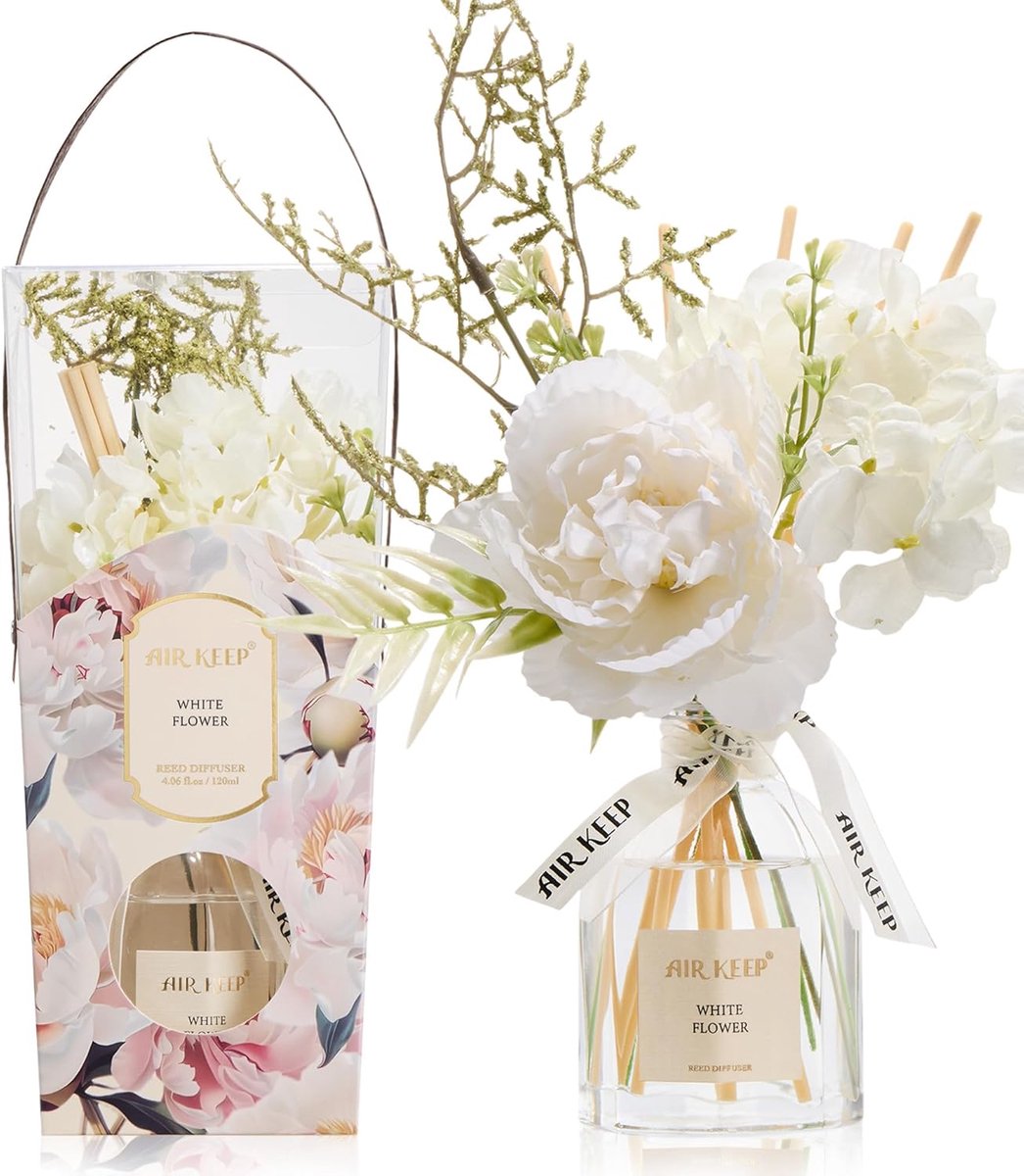 SnelShoppen - Geurstokjes Diffuser 120 ml - White Flower - Decoratieve Geurverspreider met Bloemen - Stijlvolle Woondecoratie voor Vrouwen - Perfect C