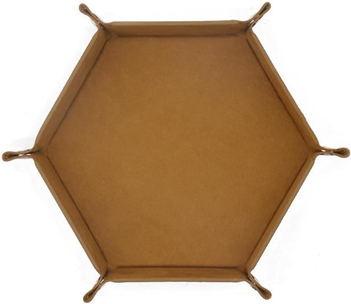 SnelShoppen - Zeshoekig Dobbelsteenplateau van PU-leer - Bruin - Opvouwbaar en Dubbelzijdig Dobbelbord voor Dungeons & Dragons en Tafelspellen - 16 cm