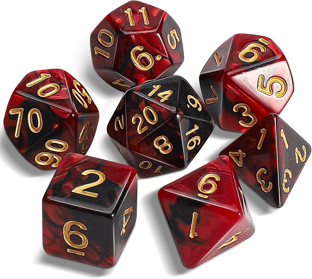 SnelShoppen - Polyedrische DND Dobbelstenen Set - 7 Stuks voor Dungeons & Dragons RPG - D20, D12, D10, D8, D6, D4 - Tweekleurig Rood en Zwart - Inclus