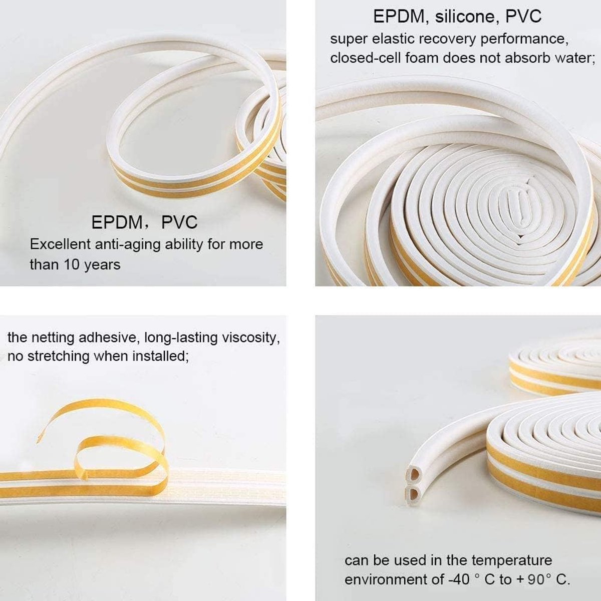 SnelShoppen - Weerstriptape Tochtstopper voor Deuren en Ramen, Zelfklevend D-Type Schuimafdichtingstape, Rubber Geluidsisolatie, Wit, 10 Meter