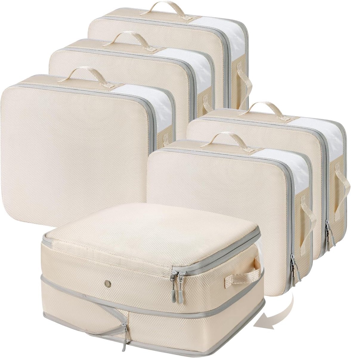 SnelShoppen - DIMJ Zelfcomprimerende Organizer - Beddengoed Opbergen, Compressie Opbergtassen, Packing Cubes voor Dekbedden, Kleding, Dekens, 6 Stuks,