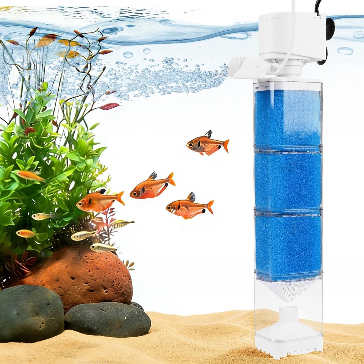 SnelShoppen - Stil Aquariumfilter 150-300 L, 1200 L/u, 15 W, Automatisch Binnenfilter met Zuurstoftoevoer, Instelbare Doorstroming, Sponsfilter en Pom
