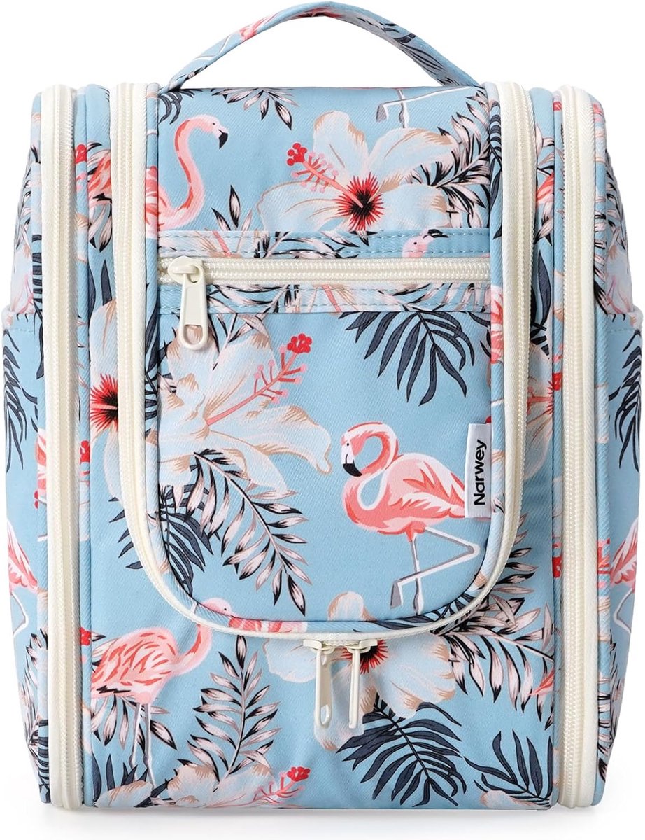 SnelShoppen - Narwey Hangende Toilettas voor Make-up en Cosmetica, Hemelsblauwe Flamingo, Medium, Organizer, Reistasje voor Dames, Vrouwen, Meisjes en