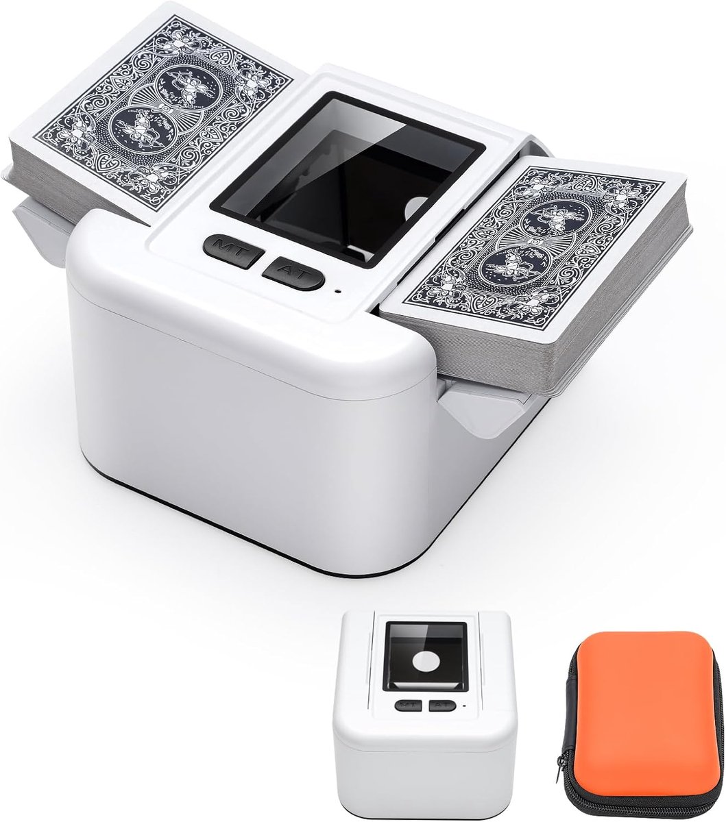 SnelShoppen - Automatische kaartenschudder opvouwbaar en draagbaar, geschikt voor UNO, poker, blackjack, fase 10, stil, shuffle met één knop, voor 1-2