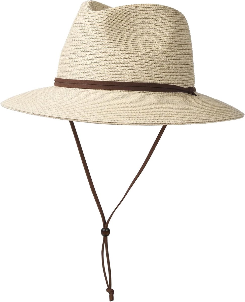 Panama-Strandhoed met brede rand en omgerolde rand - Diameter hoed 39,5 cm, rand 10 cm, diepte 10 cm - Geschikt voor diverse gelegenheden zoals strand - Beige