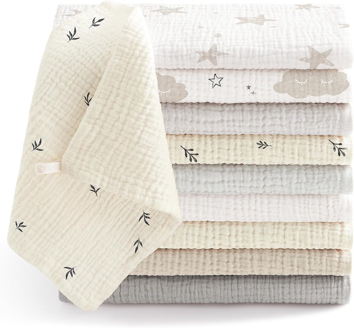 Thijox - 10 Stuks Babymousseline Washandjes Moltondoekjes 100% Katoen Zachte Spuugdoeken voor Baby, Ademend en Extreem Absorberend 25 x 25 cm