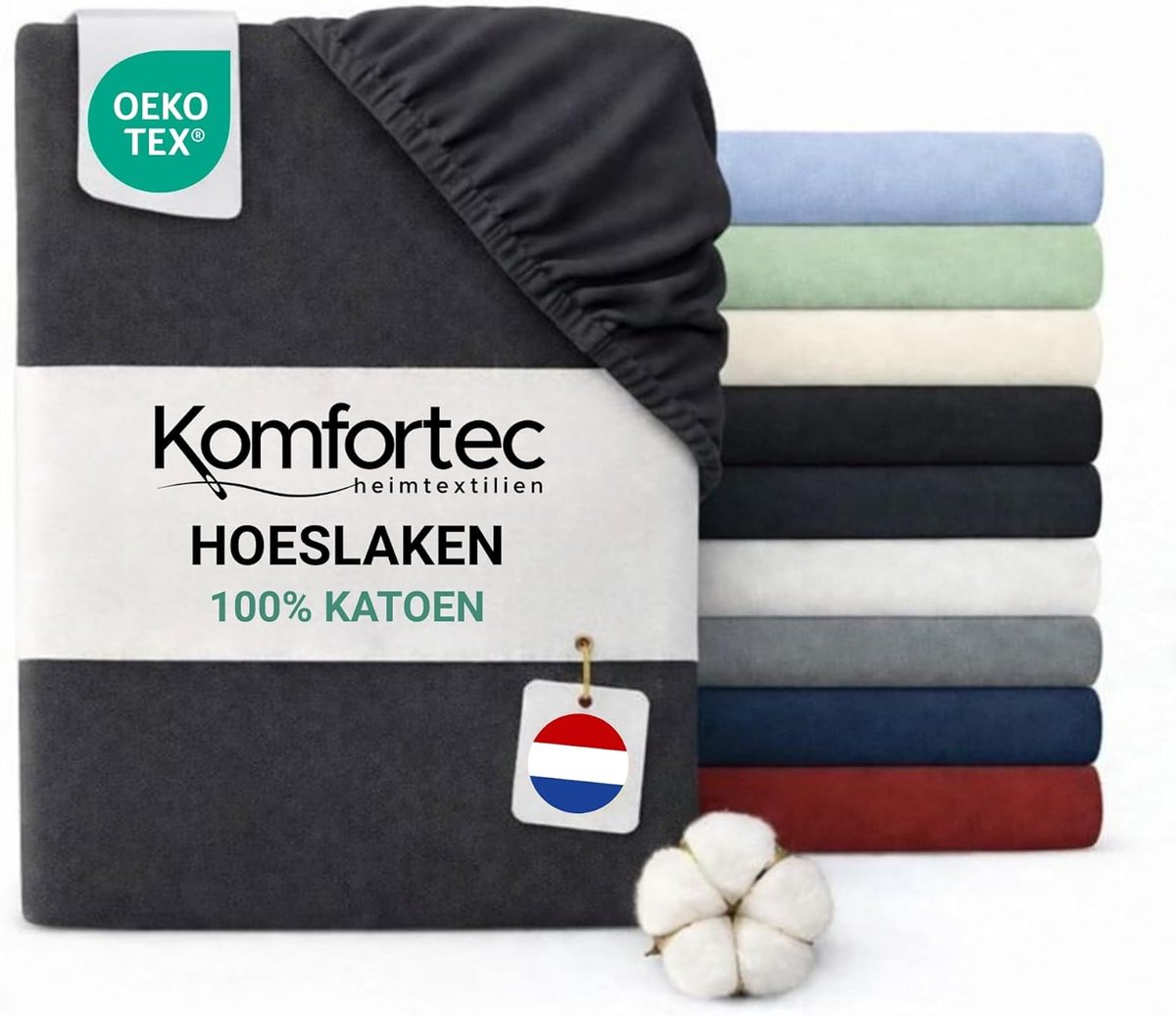 SnelShoppen - Jersey Stretch Fitted Sheet 90x200cm - Hoeslaken - Ronde Elastiek - 100% Katoen - Antraciet - Voor Volwassenen en Kinderen