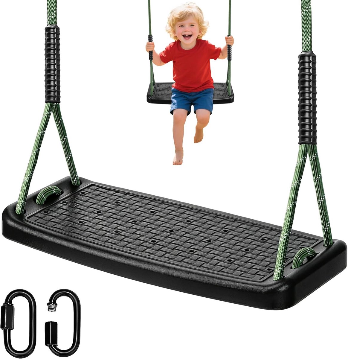 SnelShoppen - Tuinswing Buiten met Verstelbare Hoogte 130-200 cm - Antislip Plastic - Inclusief Karabijnhaak - Voor Tieners en Volwassenen - Zwart